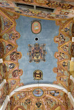 Ceiling of ancient Ljubljana Castle Chapel of St George rebuilt in 1747 in Baroque style with secular coats of arms of provincia