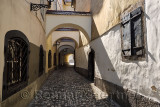 Narrow cobblestone alley Ribji trg Fish square from Cankar Quay to Town Square in old town section of Ljubljana Slovenia