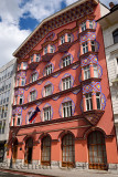 Colorful facade of the Cooperative Business Bank Building called Vurnik House designed by Ivan Vurnik on Miklosic street Ljublja