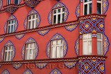 Detail of bright facade of the Cooperative Business Bank Building called Vurnik House architect Ivan Vurnik painted by wife Hele