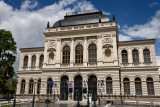 Renovated facade of the National Gallery of Slovenia after a rain storm in Ljubljana Slovenia built in 1896 by architect Skabrou
