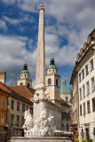 Robba Fountain of the Three Rivers in the Town Square of Ljubljana capitol city of Slovenia with St Nicholas Ljubljana Cathedral