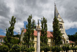 St James parish Catholic church and St. Mary's Column of the virgin in brass and stone statues of saints Ljubljana Slovenia with