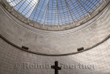 Cross under skylight in central tower with names of the interred at the war memorial for the fallen of World War I at Oslavia It