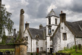 17th Century Burgh architecture of Cowanes Hospital with statue of John Cowane at Holy Rude Old Town cemetery and Stirling Jail