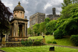 Monument and tomb of Rev Ebenezer Erskine and other gravestones at Stirling Youth Hostel with Old Town Jail in Stirling Scotland