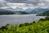 View of Sgurr Dhomhnuill peak under cloudy skies over Loch Sunart in the Scottish Highlands Scotland UK