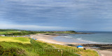 Panorama of wide sandy Inverboyndie Beach at Boyndie Bay and Whitehills village from Banff Aberdeenshire Scotland UK