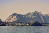 Lake Thun and some mountains in the south-west.  The righmost prominent peak in the background is Mount Stockhorn