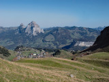 Hiking up to Huserstock mountain - looking down to the village of Stoos