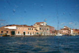 Through the glass - approaching Murano in our boat
