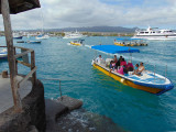 Panga approaching dock at Puerto Ayora, Galapagos Islands
