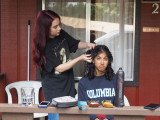 Getting her hair done