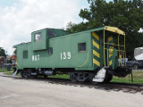 Old MKT railroad caboose beside the Katy trail