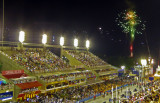 Fireworks announce the arrival of each Samba School before they Parade