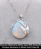 Genuine Waterdrop White Opal With Butterfly Pendant Necklace In White Gold Filled $5.jpg