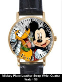 Mickey Pluto Leather Strap Wrist Quatrz Watch $6.jpg