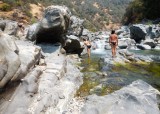 Deanna Murchison with Daughters Emma and Ella Exploring the South Fork of the Yuba River 