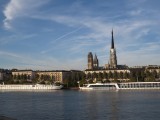 Our boat, on left, with Rouen Cathedral in background