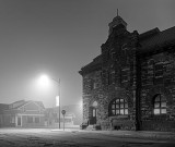 The Old Post Office Building On A Foggy Night P1190504-6BW