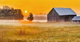 Old Barn In Foggy Sunrise P1250598-604