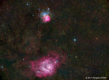 Messier 20 (M20) Trifid Nebula (Top) and Messier 8 (M8) Lagoon Nebula (Bottom)
