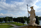 Statue of a guard in 18th C. garb on the balustrade of the south terrace, Moritzburg Castle