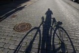 Bicycle shadow on cobblestones, Dresden Neumarkt