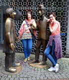 Katherine and Kirsten with Tunnes and Schal statues, Koln Germany 149 