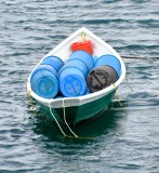 Blue Barrels on boat, Macherel Cove, Maine 615 
