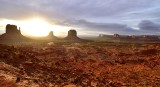 Sunrise at Monument Valley with West and East Mittens and Merrick Butte, Elephant Bute, Camel Butte, John Fords Point 014 