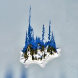 Island in frozen Lake Dorothy, Cascade Mountains, Washington State 165