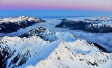 Sunset over Diamond Mt, Dosewallips River Valley, Mount Costance, Mt Jupiter, The Brothers, Mt Rainier, Olympic Mountains 933