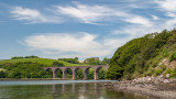 CRW_00072 View of Trematon Castle, Forder Viaduct, Forder Creek & train from Forder Lake - Saltash -  A Santillo 2003