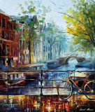 BICYCLE IN AMSTERDAM  PALETTE KNIFE Oil Painting On Canvas By Leonid Afremov