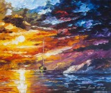 BOAT BY THE HILL  Original Oil Painting On Canvas By Leonid Afremov