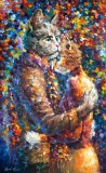LOVELY CAT HUG  Original Oil Painting On Canvas By Leonid Afremov