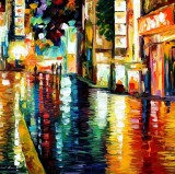 DOWNTOWN REFLECTION  PALETTE KNIFE Oil Painting On Canvas By Leonid Afremov