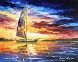 EVENING SAILING IN CANCUN  PALETTE KNIFE Oil Painting On Canvas By Leonid Afremov
