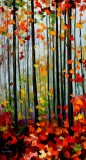 FALLING LEAFS IN THE FOREST  oil painting on canvas
