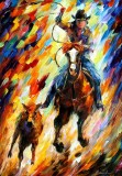 RODEO THE CHASE  PALETTE KNIFE Oil Painting On Canvas By Leonid Afremov