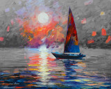 SAILING AWAY B&W  PALETTE KNIFE Oil Painting On Canvas By Leonid Afremov