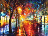 STREET OF THE OLD TOWN  PALETTE KNIFE Oil Painting On Canvas By Leonid Afremov