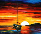 SUNSET BY THE HILL  PALETTE KNIFE Oil Painting On Canvas By Leonid Afremov