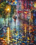 THE NIGHT RAIN  PALETTE KNIFE Oil Painting On Canvas By Leonid Afremov