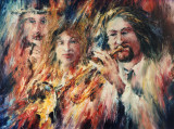 THE THREE MUSICIANS  PALETTE KNIFE Oil Painting On Canvas By Leonid Afremov