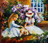THREE LITTLE FRIENDS  PALETTE KNIFE Oil Painting On Canvas By Leonid Afremov