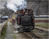 Ffestiniog railway train on the Cob at Porthmadog