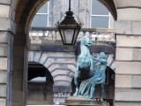 Bronze statue of Alexander the Great taming his horse, Bucephalus located in front of Edinburghs City Chambers 