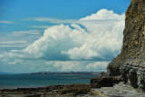 The cliffs at Dunraven with Porthcawl in the distance.